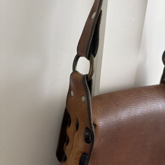 VTG Boho Thick Leather Latch Handmade Saddle Bag 70s Crossbody Purse - Picture 8 of 16